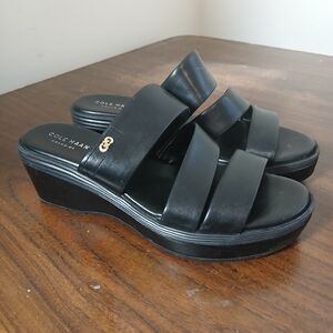 Cole Haan Black Leather Wedge Slides
